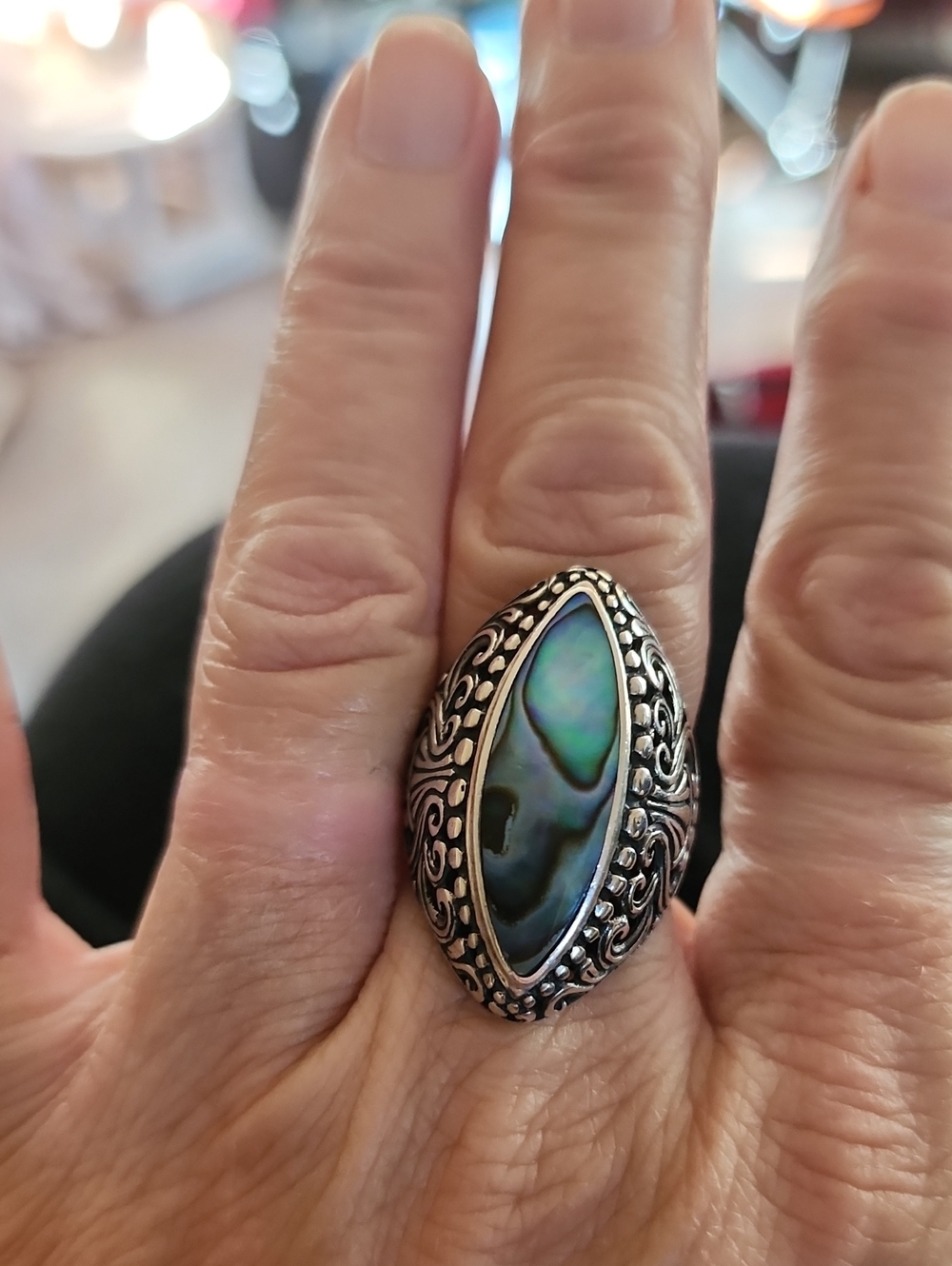 Abalone Statement Ring Green & Blue